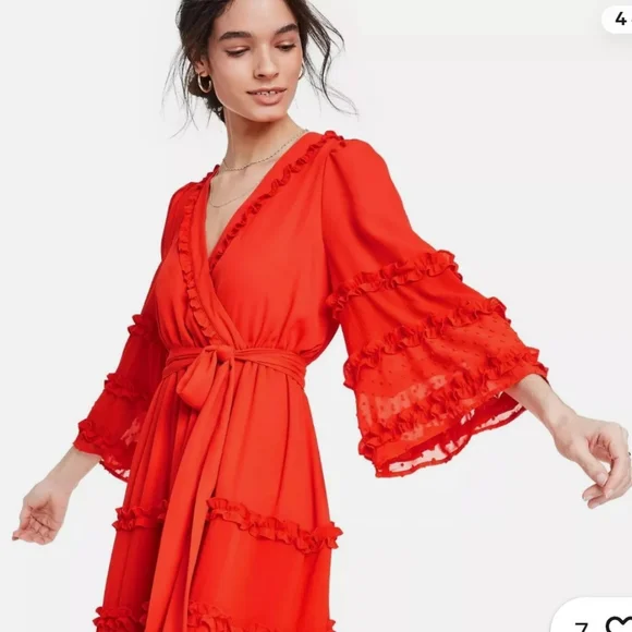 Alexis X Target Elegant Orange Angel Sleeved Tiered Ruffle Dress Size XXS - Picture 5 of 16